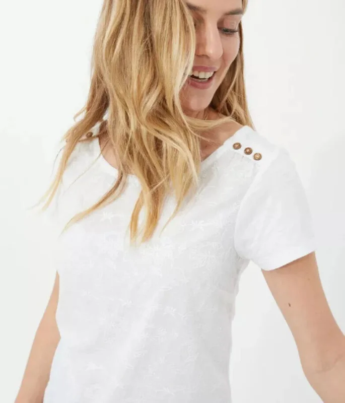 Chic & Cozy Apparel White Embroidered Scoop Neck Top