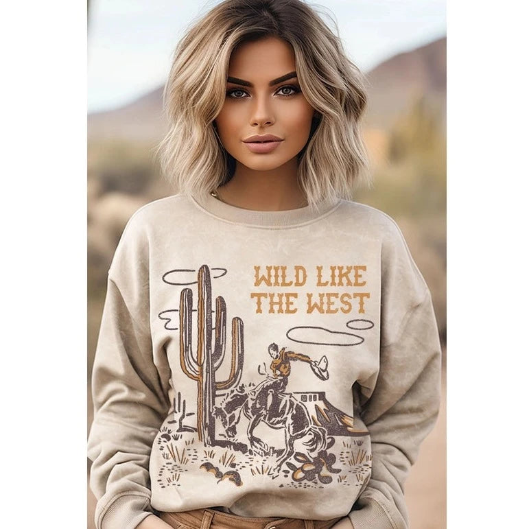 Women's Floral Print Outfit Women's "Wild Like The West" Graphic Sweatshirt in Oatmeal