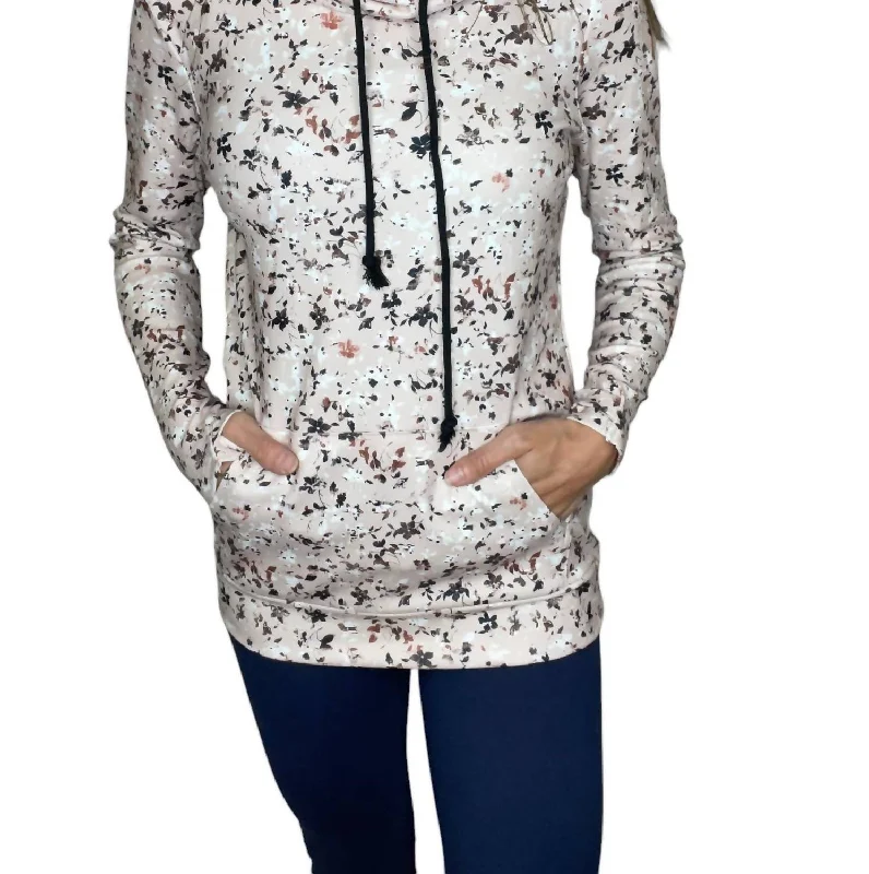 Women's Seasonal Attire Soft Funnel Neck Sweatshirt In Tan Micro Floral