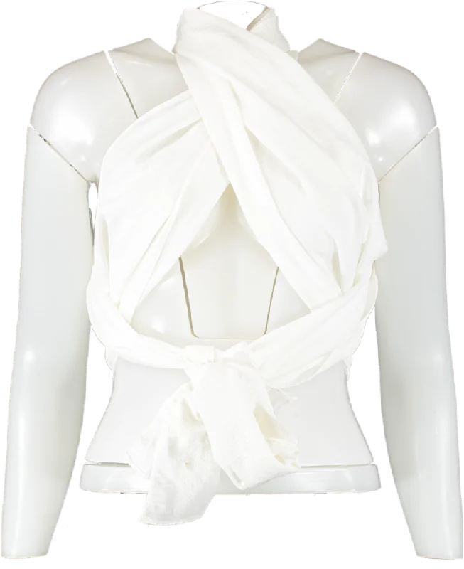 Relaxed Style SHEIN White Tie Up Wrap Halter Neck Top UK S