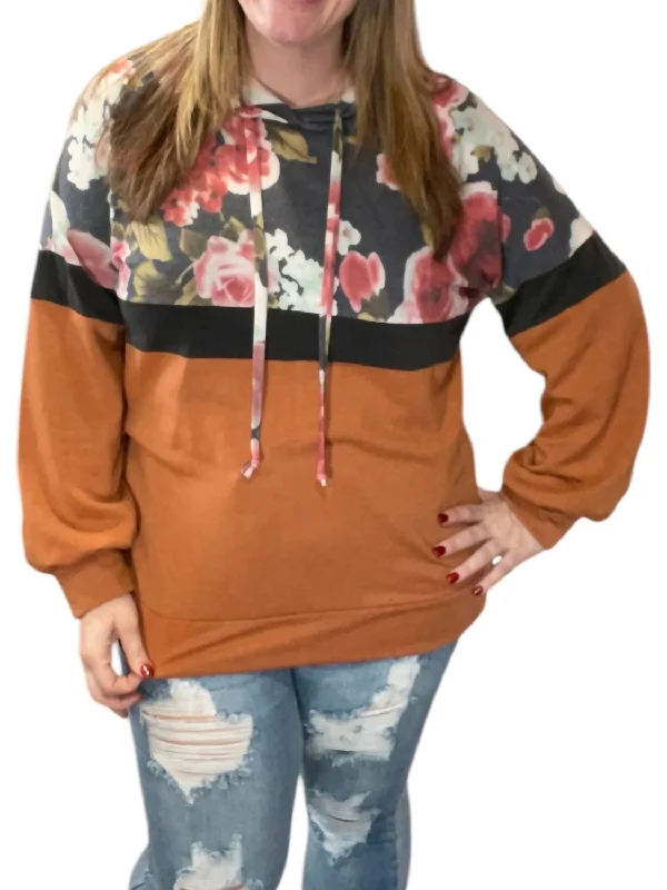 Boutique Dress Online Floral Color Block Hoodie In Orange