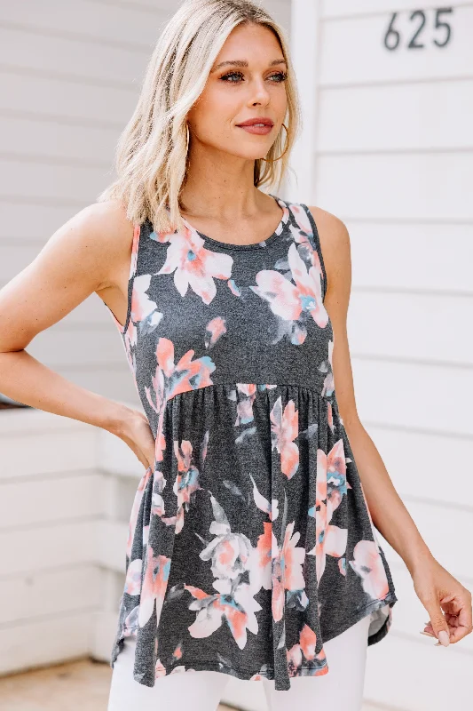 Women's Wedding Apparel What A Lovely Life Charcoal Gray Floral Tank