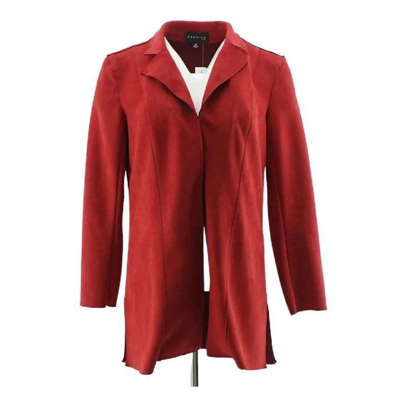 Clothes Sales Red Solid Faux Leather Cardigan