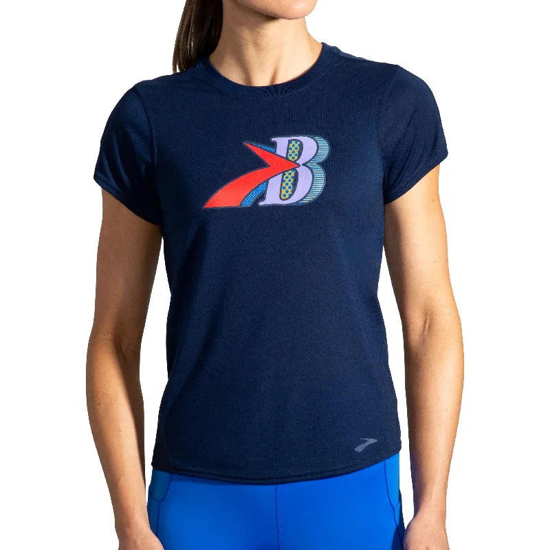 Women's Comfy Attire For Lounging Brooks Distance Graphic Short Sleeve Womens Running Top - Navy