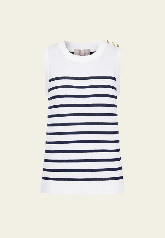 Clothing Sales Stripped Shoulder-button Sleeveless Top