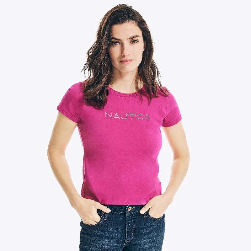 Modern Women's Apparel Nautica Womens Studded Logo Crewneck T-Shirt