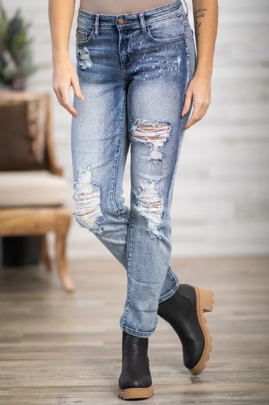 Latest Fashion for Women Judy Blue Bleached Distressed Boyfriend Jeans