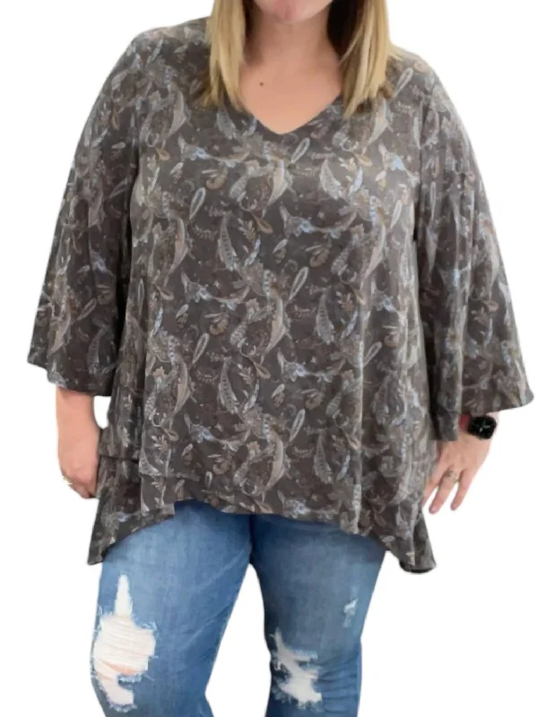 Fashionable Dresses for Women Paisley Cross Front Tunic Top In Charcoal