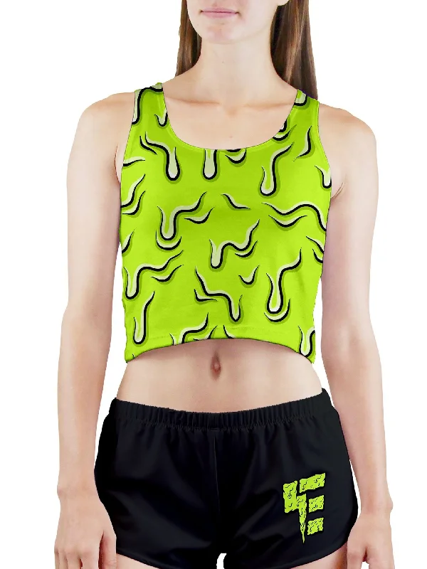 Modern Women's Fashion with Vintage Touches Neon Drippy (Green) Crop Top