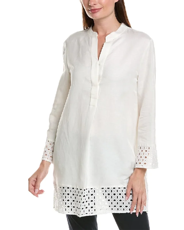 Women's Outerwear Garments Anne Klein Nehru Linen-Blend Tunic