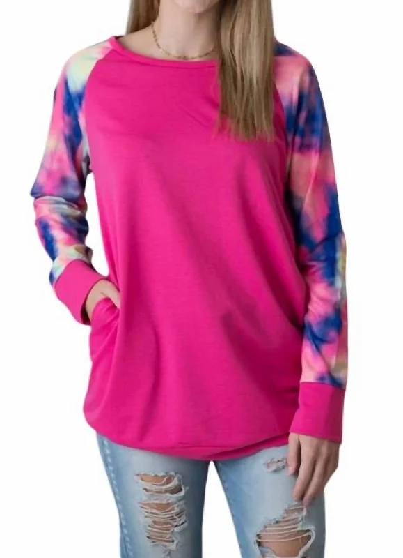 Contemporary Women's Clothing Tie Dye Pocket Tunic In Pink