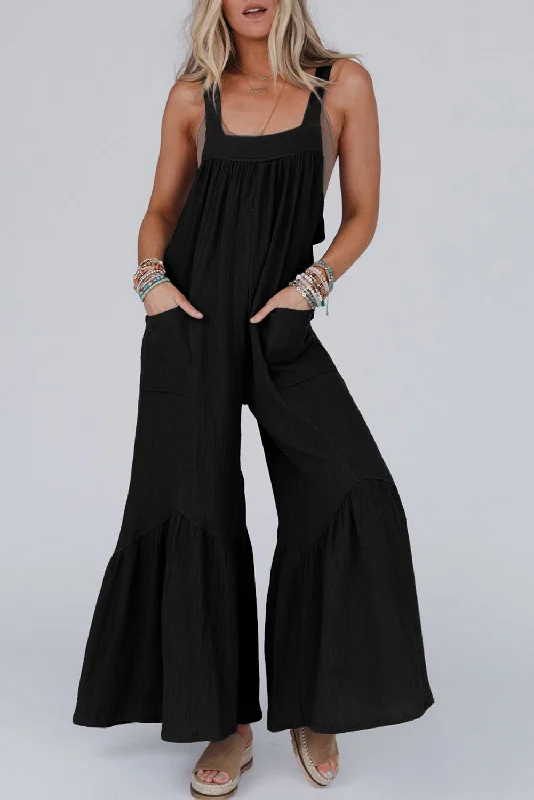 Sophisticated Women's Fashion Wide Leg Ruffle Jumpsuit