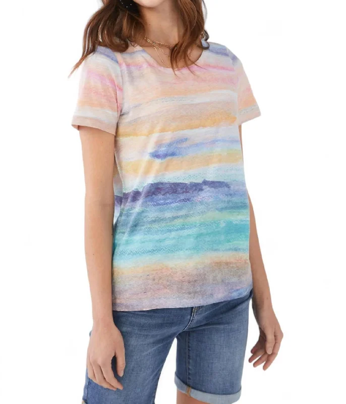 Comfortable Casual Women's Clothing Short Sleeve Shirt In Painted Beach