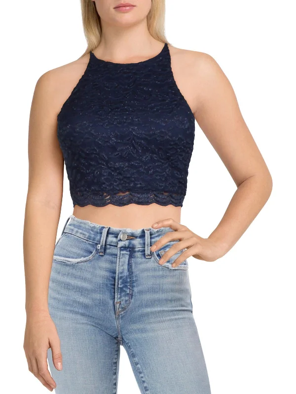 Elegant Fashion Juniors Womens Lace Glitter Cropped