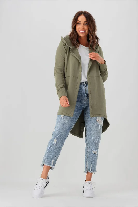 Elegant Styles Silent Theory Ashleigh Hooded Cardigan Khaki