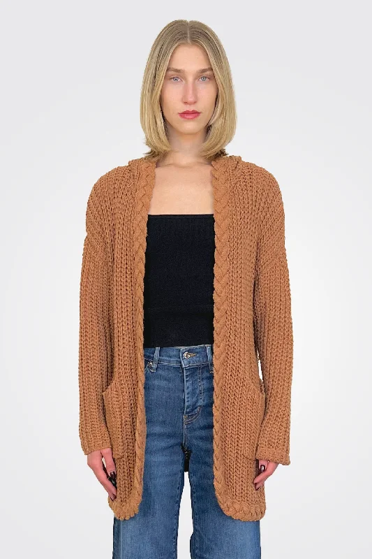 Comfortable Casual Wear Knit Hooded Cardigan - Camel