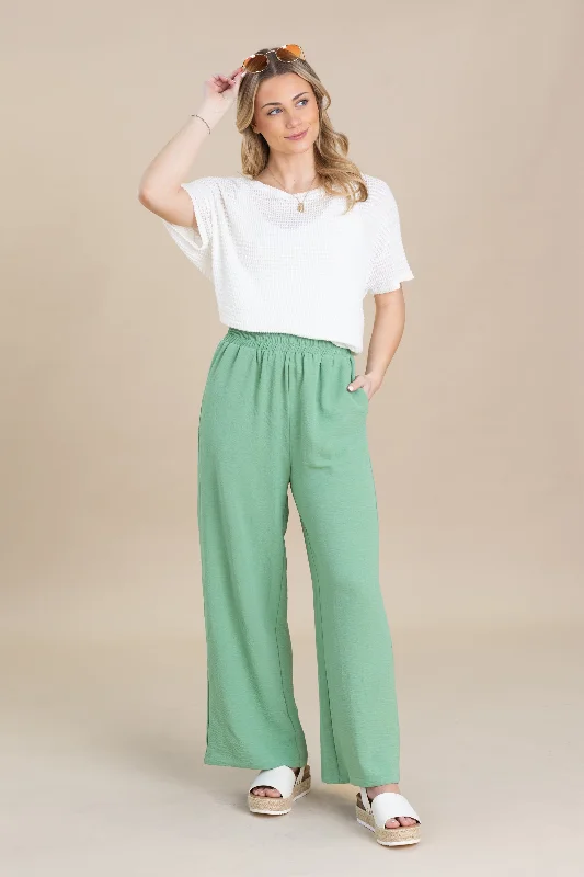 Unique Women's Fashion Pieces Elastic Waist Wide Leg Pants With Pockets