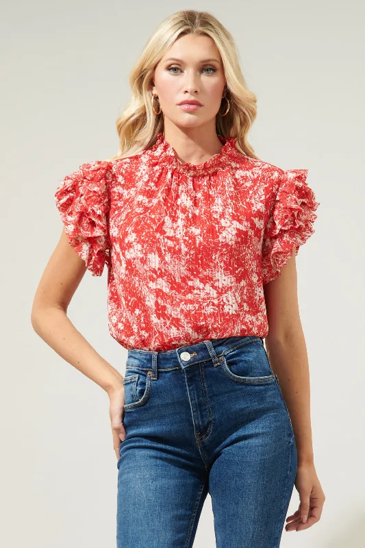 Flash Sale Or Flash Sales Rousseau Floral Brenna Mock Neck Ruffle Blouse