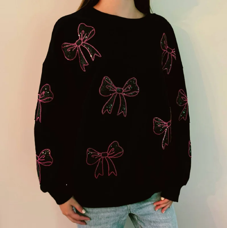 Women's Versatile Apparel Sparkly Bow Patch Sweatshirt In Black