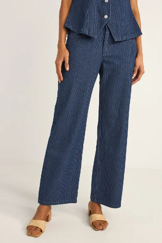 Women's Charming Outfit For Events Pinstripe Mid-Rise Pant Indigo