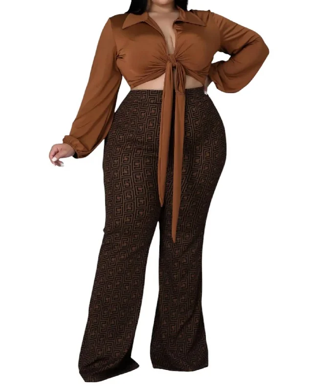 Women's Resort Apparel Top And Pant Set In Brown Multi