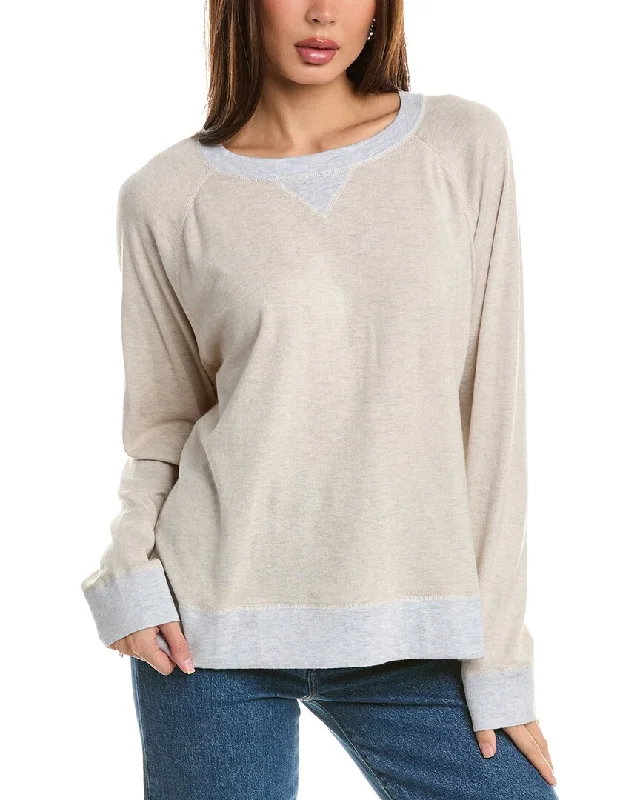 Women's Cozy Winter Attire Forte Cashmere Contrast Trim Cashmere-Blend Sweatshirt