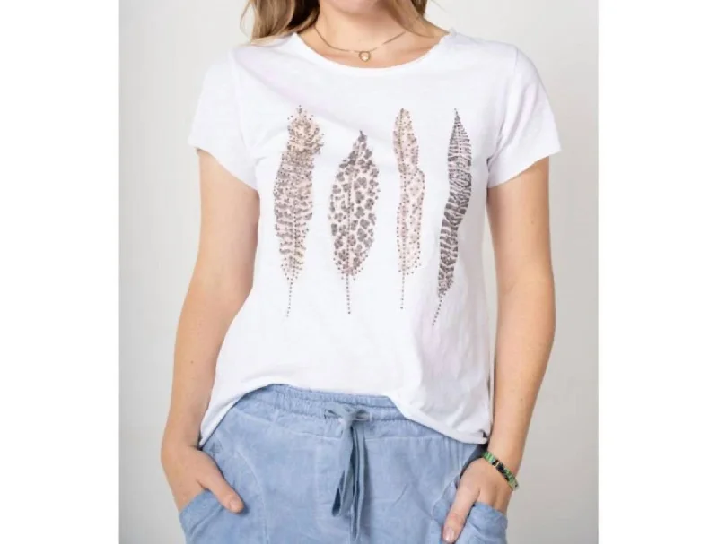 Women's Trendy Apparel Feather Print T-Shirt In White