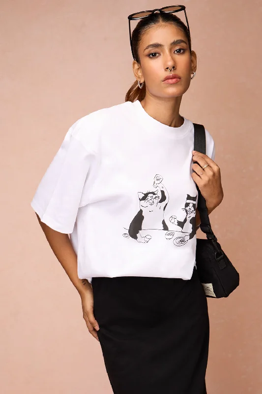 Women's Elegant Garments Women's Two Cats Behind Me White T-Shirt