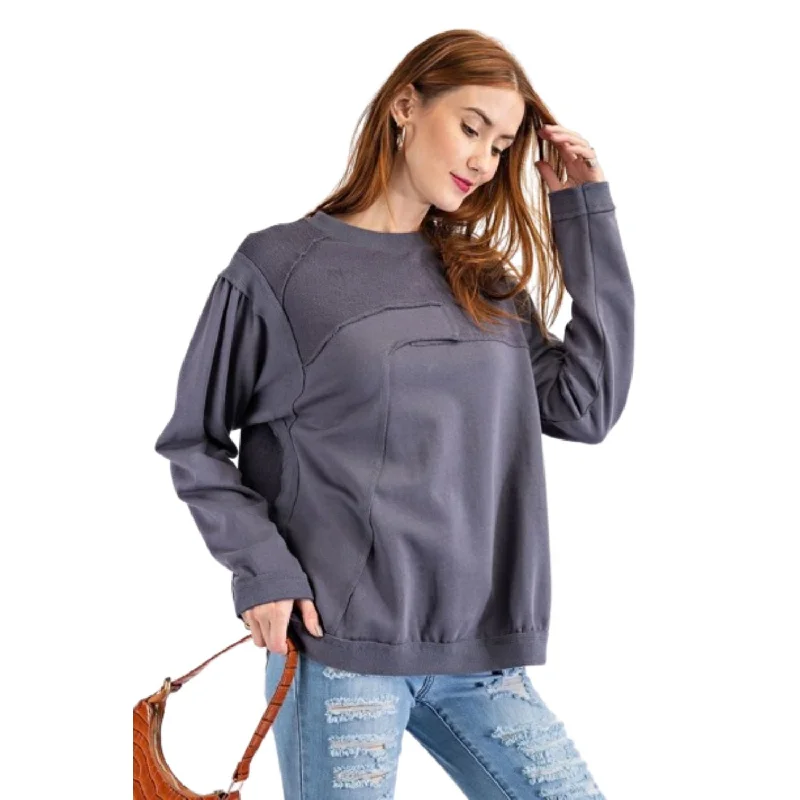 Elegant Women's Attire Terry Knit Loose Fit Pullover