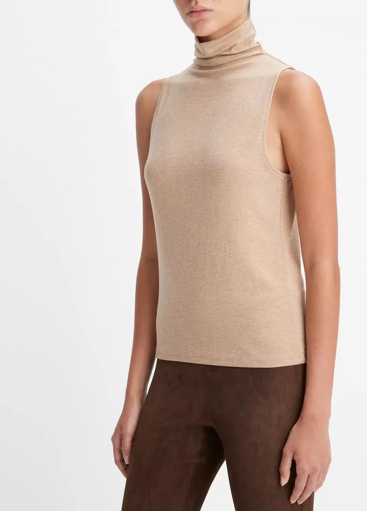 Flash Discount Sleeveless Turtleneck Top - Heather Cashew