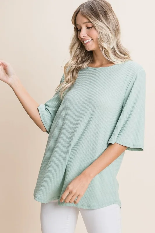 Women's Plus-Size Apparel Round Neck Waffle Knit T-Shirt