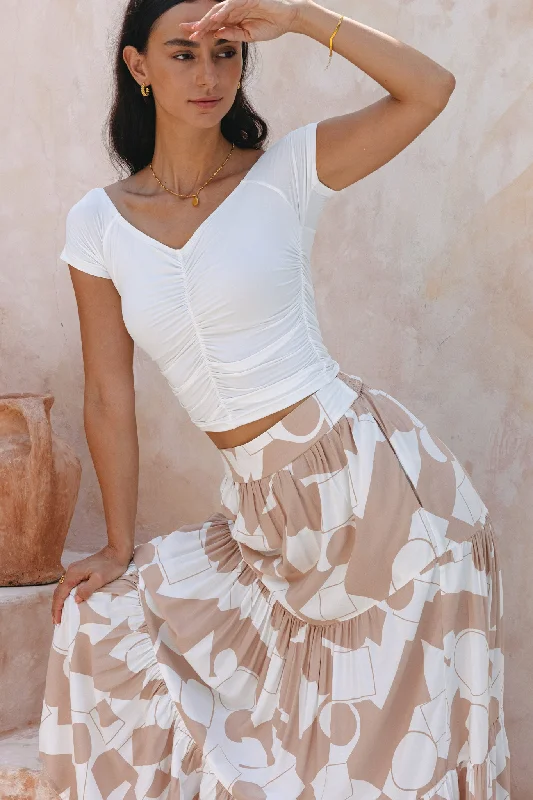 Women Wear Brands Kelsey White Reversible Ruched Crop Top