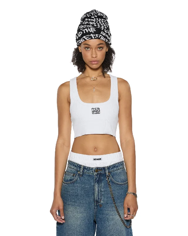 Women's Plus-Size Apparel STACKED ORIGIN CROP WHITE