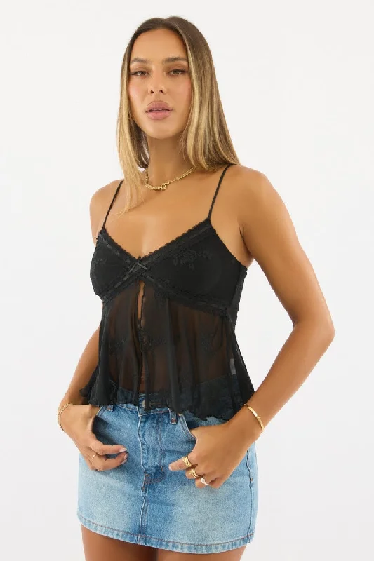 Women's Plus-Size Outfit Black Cami Top Mesh