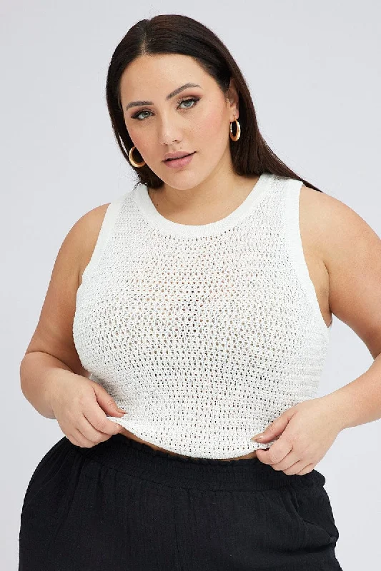 Casual Fashion Trends for Women White Crochet Knit Top