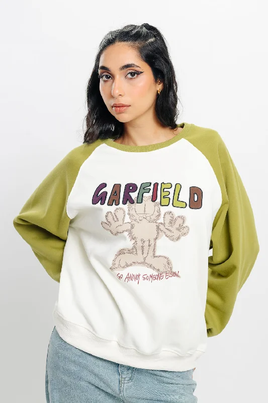 Women's Clothing Apparel White Garfield Oversized Sweatshirt