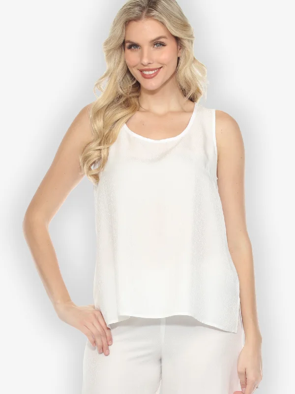 Trendy Women's Fashion Solid White Silk Blend Tank Top