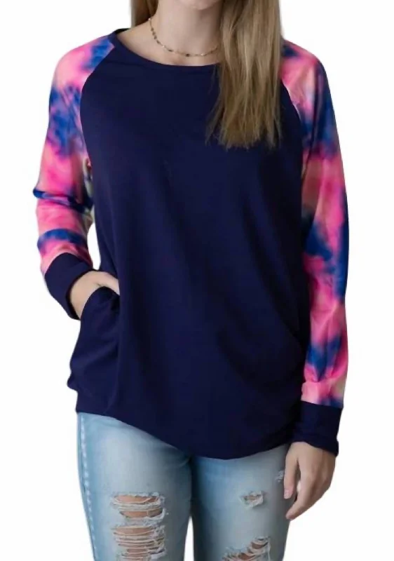 Women's Casual and Dressy Outfits Tie Dye Pocket Tunic In Navy