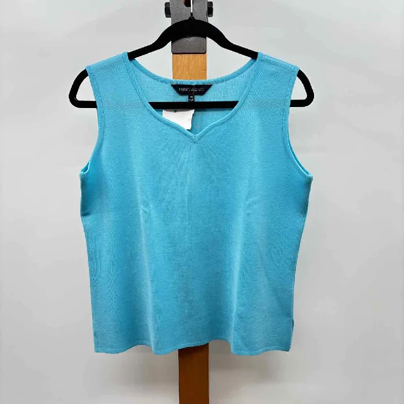 Trendy Boutique Online Ming Wang Women's Size M Turquoise Solid Sleeveless Shirt-Luxe