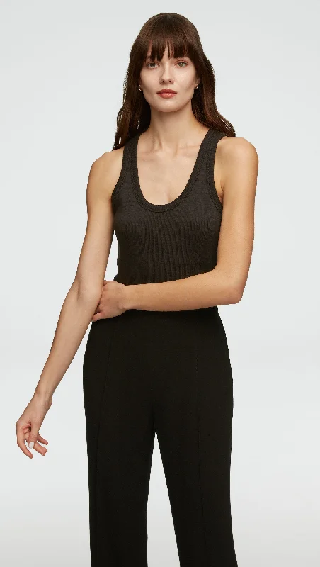 Comfortable Outfit For Women Ribbed Tank in Cotton Elastane | Black