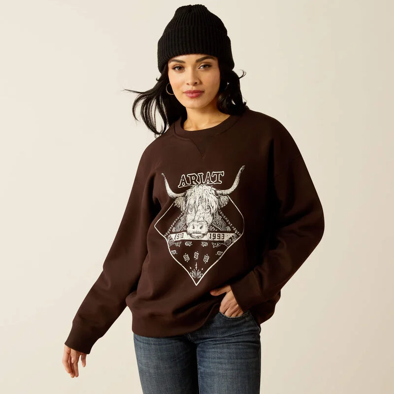 Women's Date Night Outfit Ariat Women's Taurus Oversized Crew Sweatshirt in Mole Brown (Available in Plus Sizes)