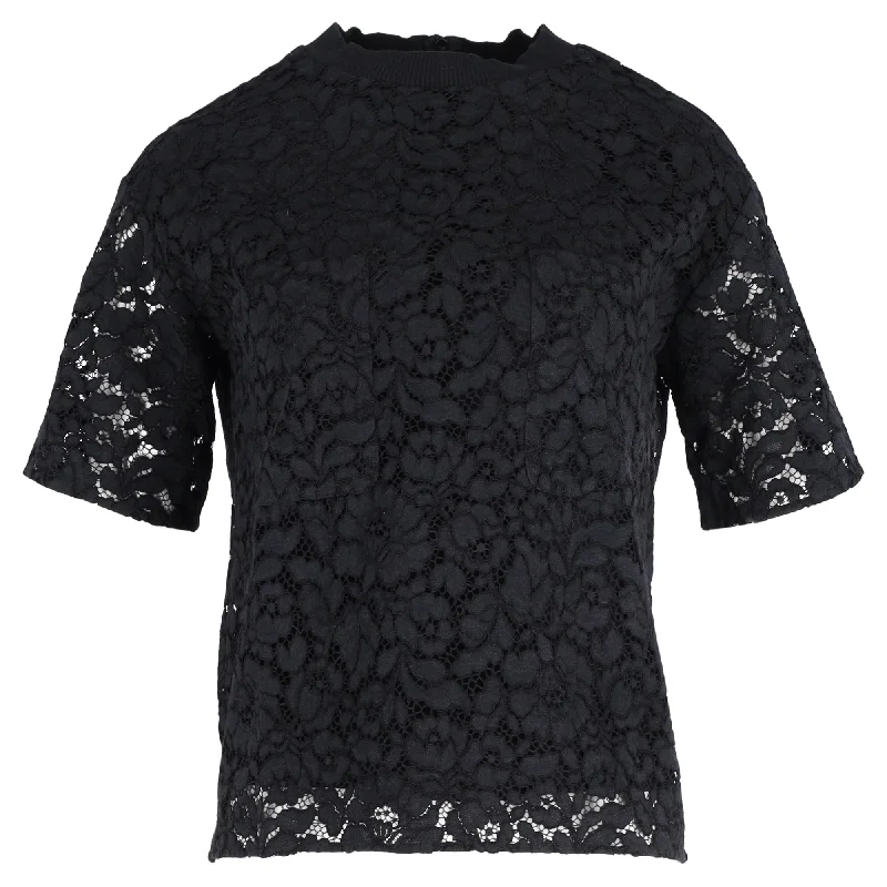 Women's Clothing Sale Online Joseph Short Sleeve Lace Top in Black Polyester