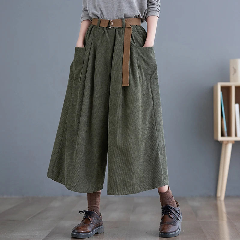 Women's Baggy Wide High Waist Fashion Designer Corduroy Pants