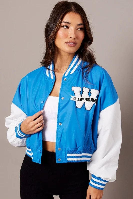 Women's Comfortable Lounge Garments Blue NYC Varsity Bomber Jacket