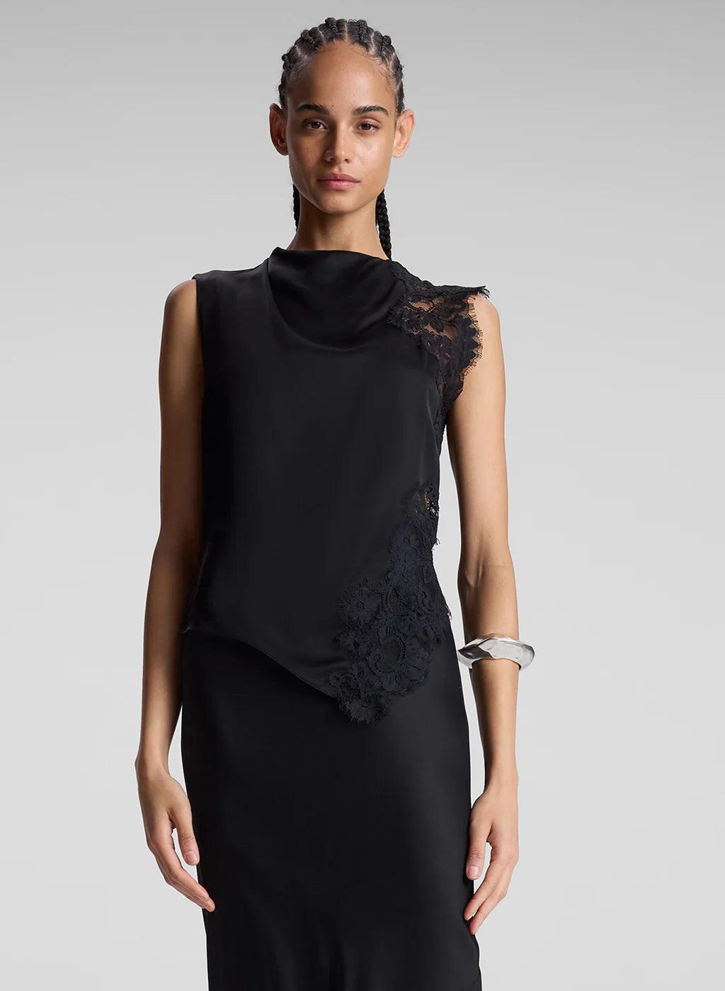 Affordable Online Boutiques Gracie Satin Lace Sleeveless Top - Black