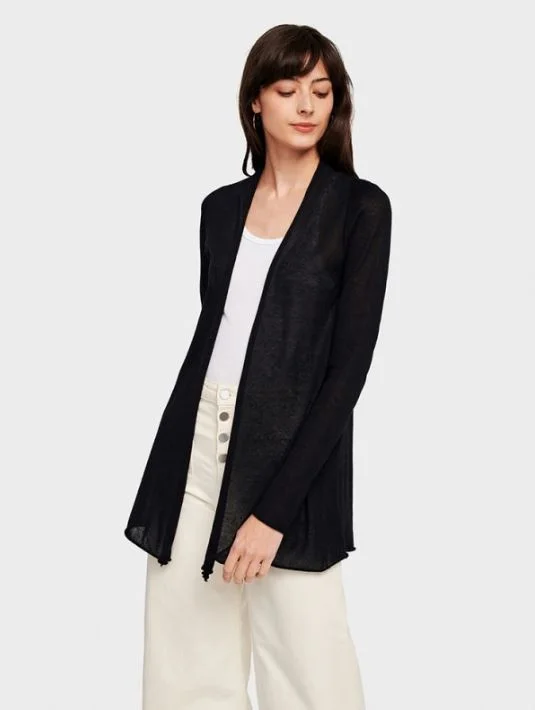 Relaxed Style Trapeze Cotton Cardigan - Black