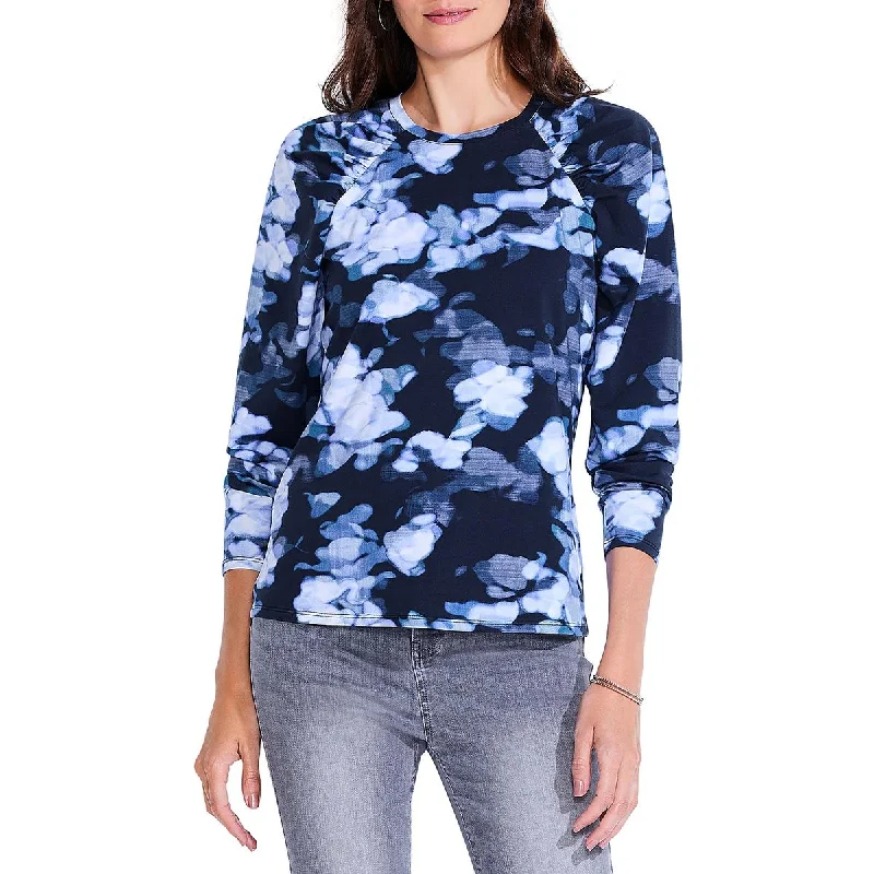 Women's Clothing Apparel Womens Printed Puff Shoulder Pullover Top