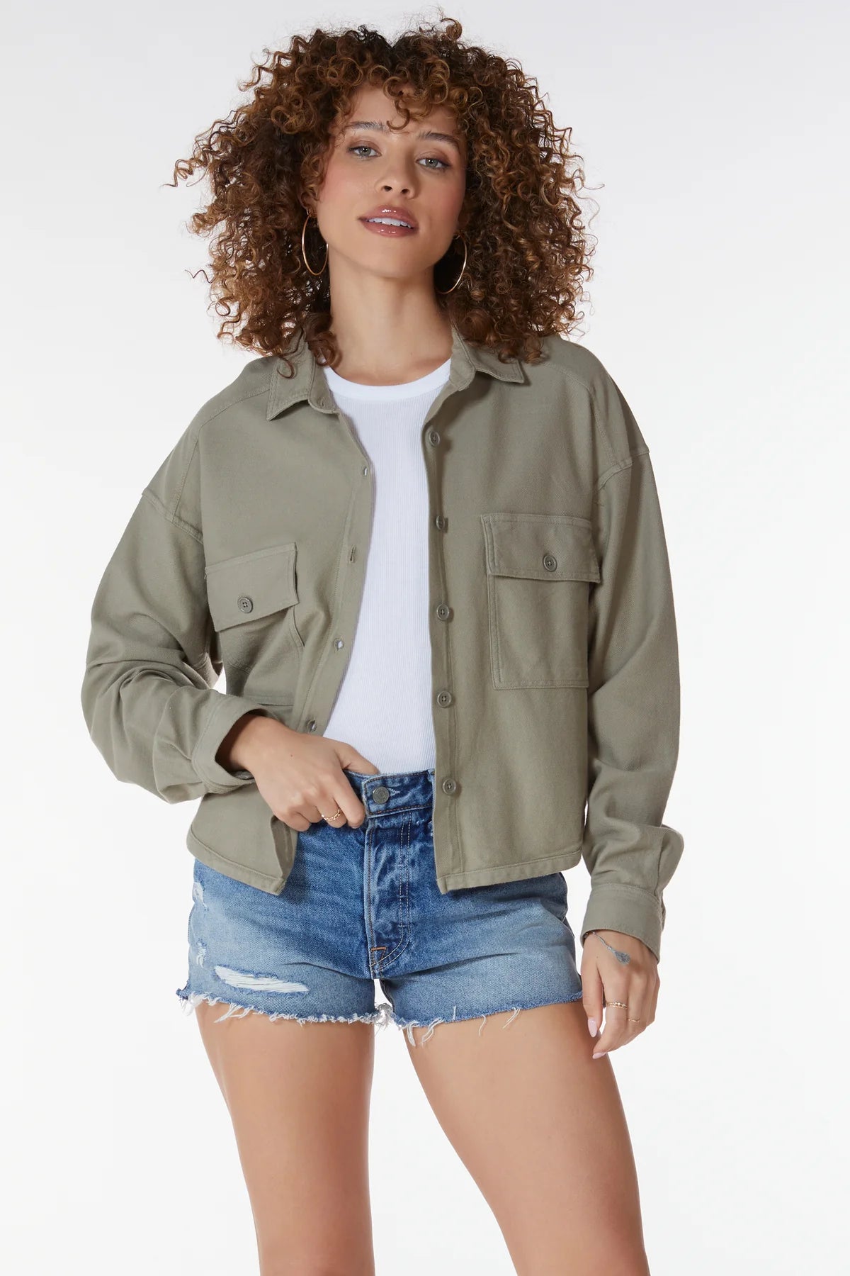 Comfortable Women's Attire Knit Twill Shirt Jacket - Basil