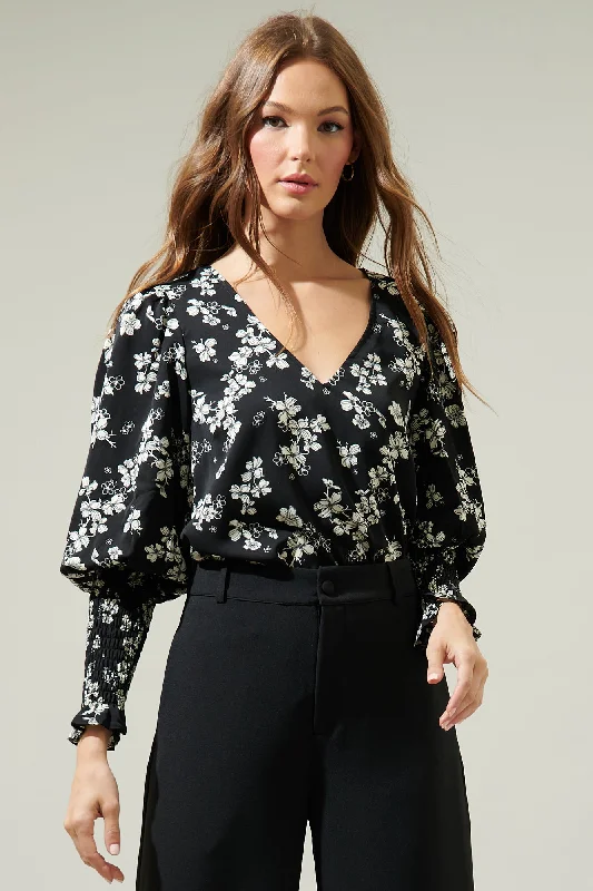 Clothing Brands Kennie Floral Smocked Long Sleeve Blouse