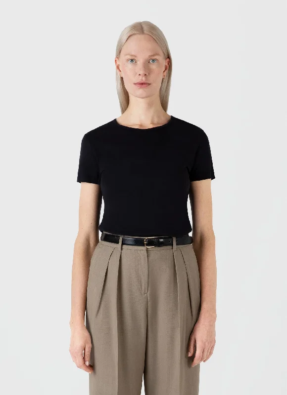 Women's Effortless Casual Outfit Women's Sea Island Cotton T-shirt in Black